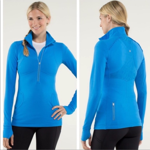 RARE Lululemon 10 Star Runner 1/2 Zip L/S Cornflower Blue RULU Ruffles Mesh - Picture 2 of 16